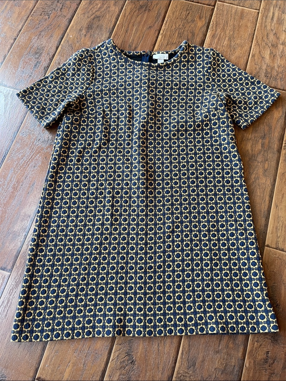 LOFT Navy and Tan Geometric Shift Dress -Size Large